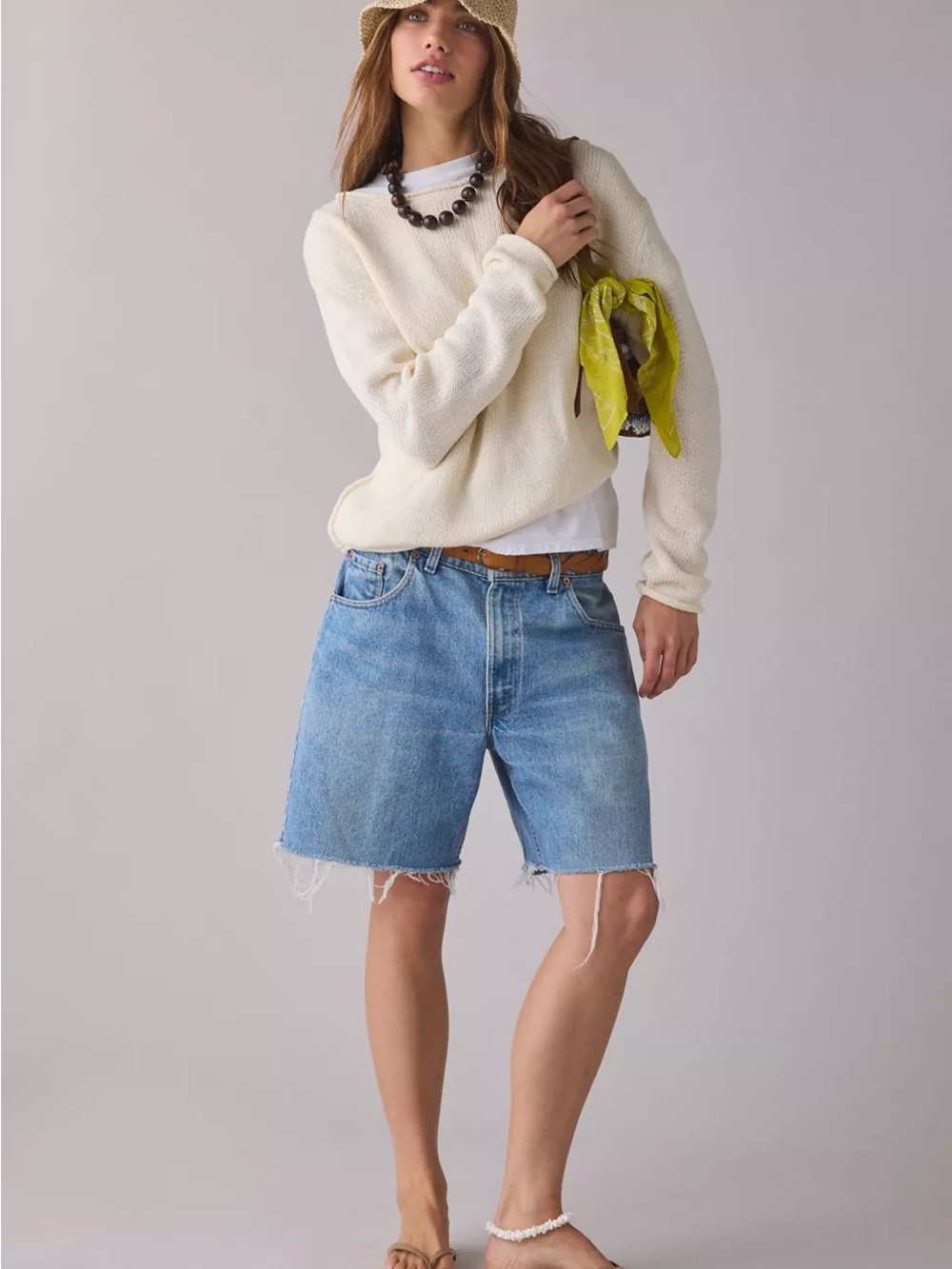 Cream cotton roll neck sweater